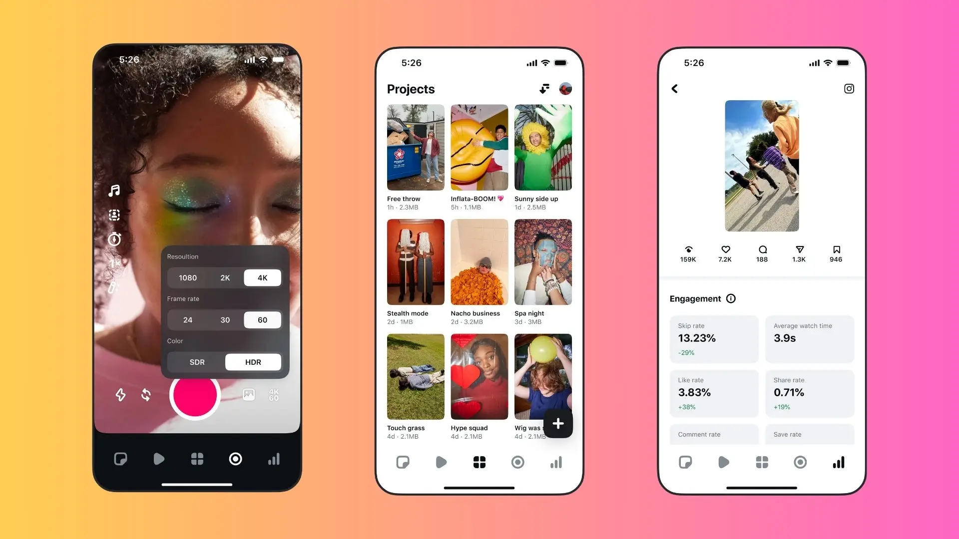 Instagram edits - interfejs